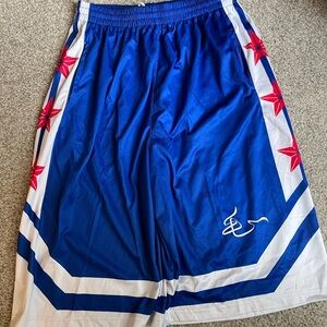 Blue and White Men's Shorts with Red Accents